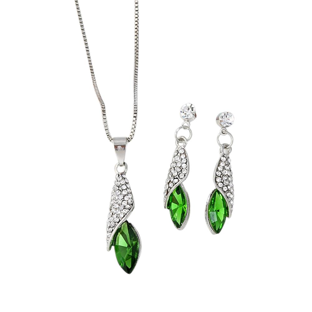 Women Fashion Diamond Drops Necklace + Earrings Set Delicate Wear Decoration