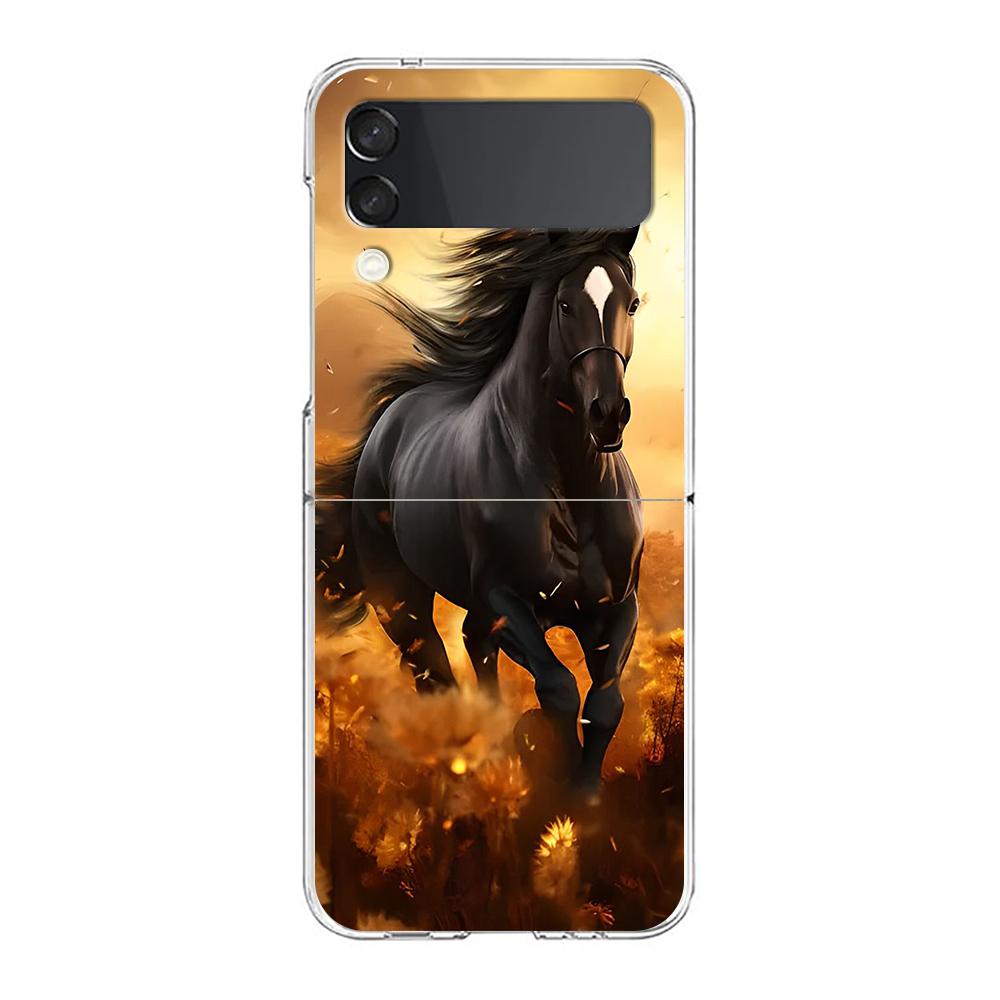 Horse Hard PC Phone Case For Samsung Galaxy Z Flip 5 4 3 Transparent Cover For Galaxy Z Flip 6 Foldable Shockproof Case Capa Bag