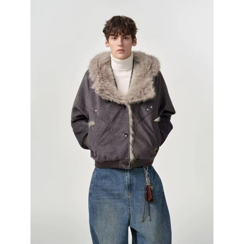 Giacca trapuntata corta unisex in cotone stile retrò americano con cappuccio e bordo in ecopelliccia, cappotto caldo invernale