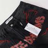 Men's Lightning Embroidery Denim Shorts, Dark Hip Hop Street Loose Knee Length Shorts With Graffiti Letter