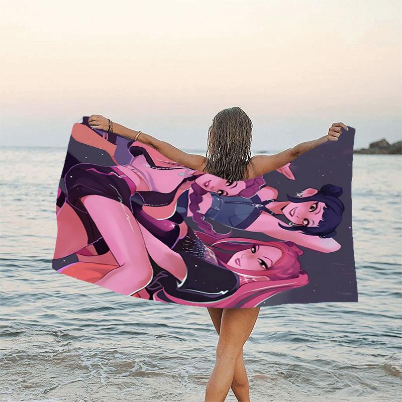 1pc KPop Demon Hunters6 Beach Towel, Beach and Seaside Swimming Pool Equipment, Fashion Pattern, Rectangular, Travel Essentials