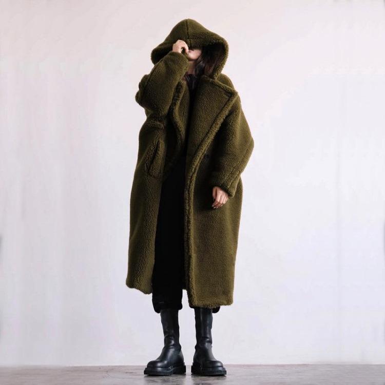 

Women s Long Plush Warm Faux Fur Hooded Teddy Jacket Coat Plus Size Overcoat Outerwears 5XL армія зелений колір