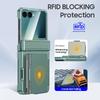 For Samsung Galaxy Z Flip 7 with Card Holder [RFID Blocking] & Hinge Protection & HD Screen Protector,Rugged Anti-Scratch Phone Case-Mint Green