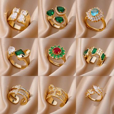 New Design Zircon Rings for Women Girls Cubic Zirconia Adjustable Stainless Steel Ring Trend Luxury Wedding Jewelry Anillos