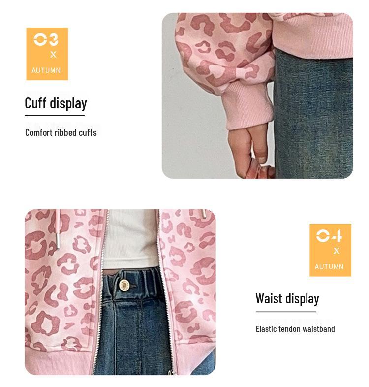 Big Girls' Stylish Leopard Print Cardigan Hoodie - Spring/Autumn 2025