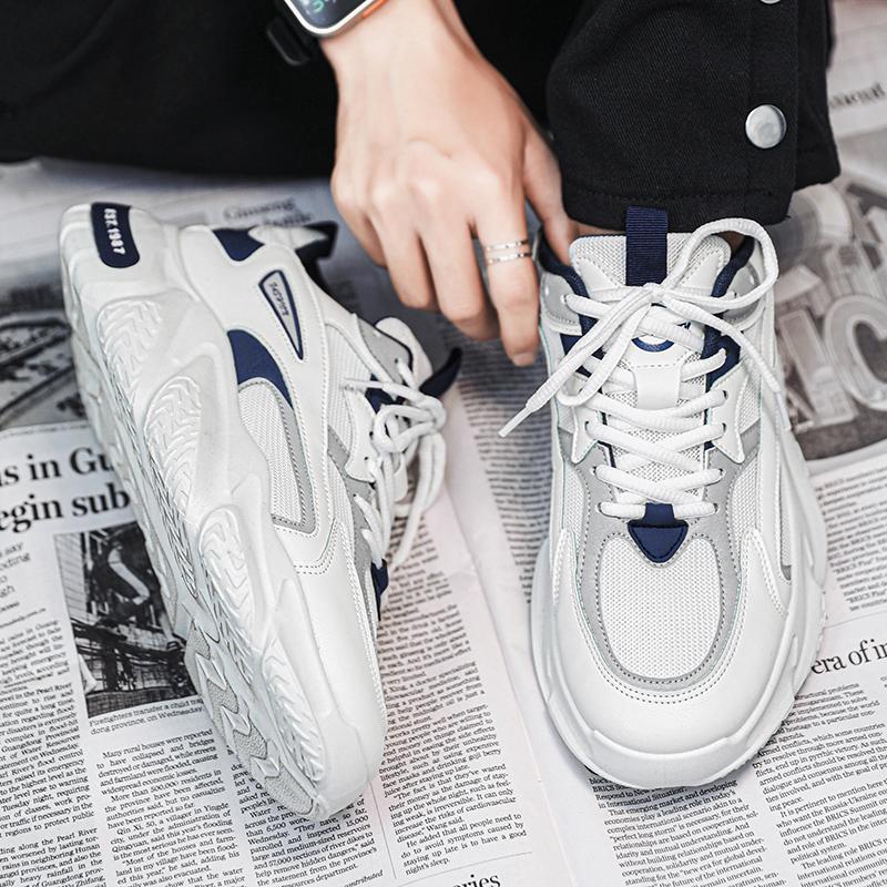 Thick Sole Versatile Clunky Sneaker for Men  New Trend Mesh Lace Up Breathable Casual Sports Shoes Increased Soft Soles