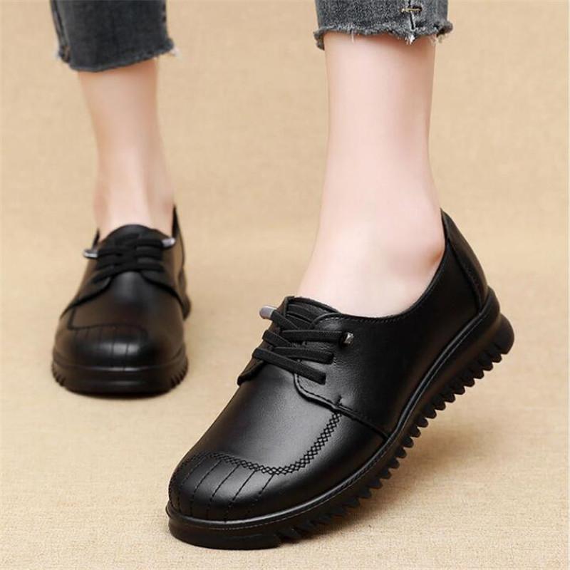 Spring Autumn Fashion Women's Shoes Woman Genuine Leather Wedge Casual Single Shoes Soft Sole Comfortable Mother's Flat Shoes