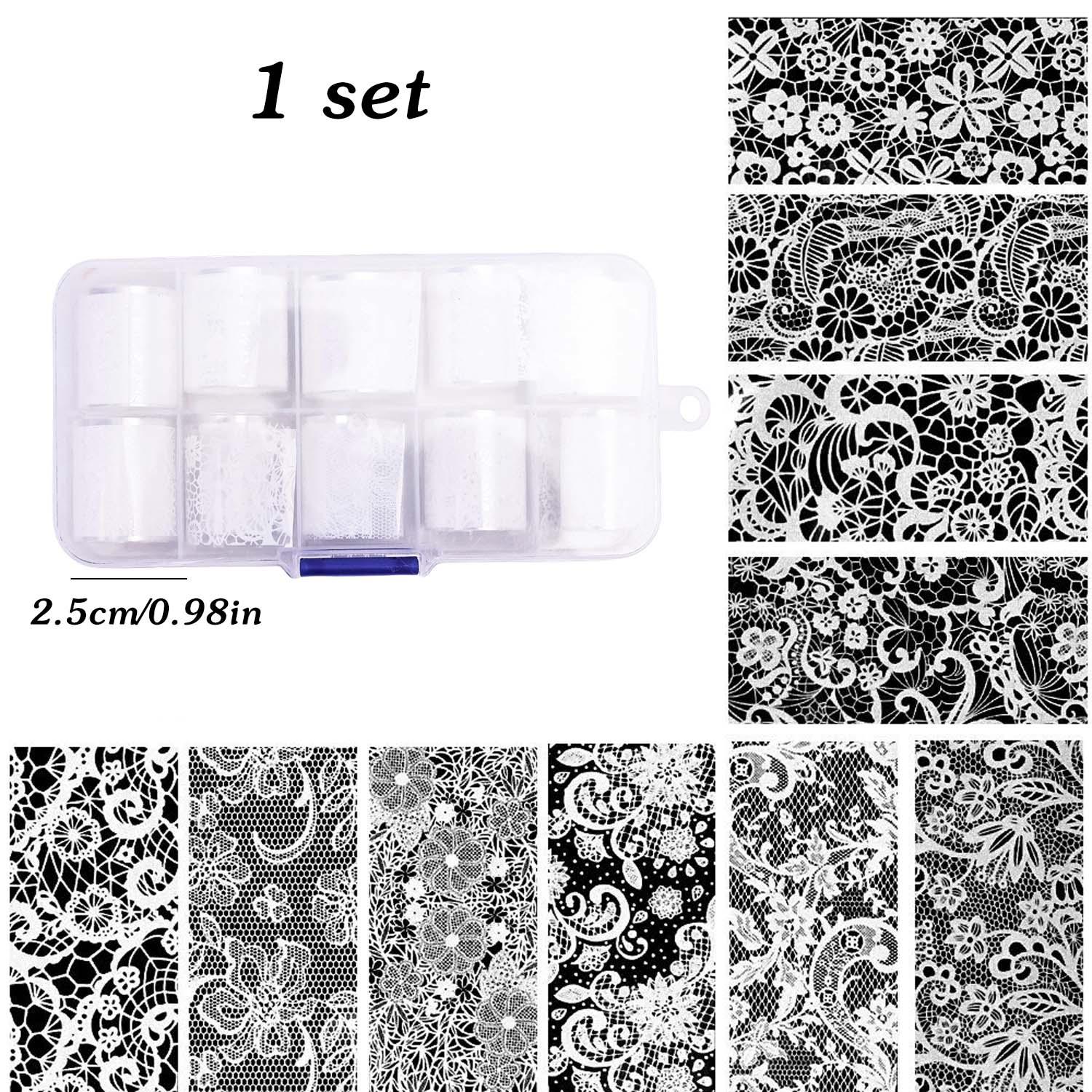 

10rolls Black White Lace Nail Foils Stickers Sexy Flowers Design Nail Arts Decals Nails Salon Adhesive DIY Manicure Styling Tool белый