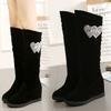 Autumn and Winter Velvet Medium and Long Boots High Heel Women's Suede Medium Boots Rhinestone Slope Heel Long Inner Height Increasing Women's Knig