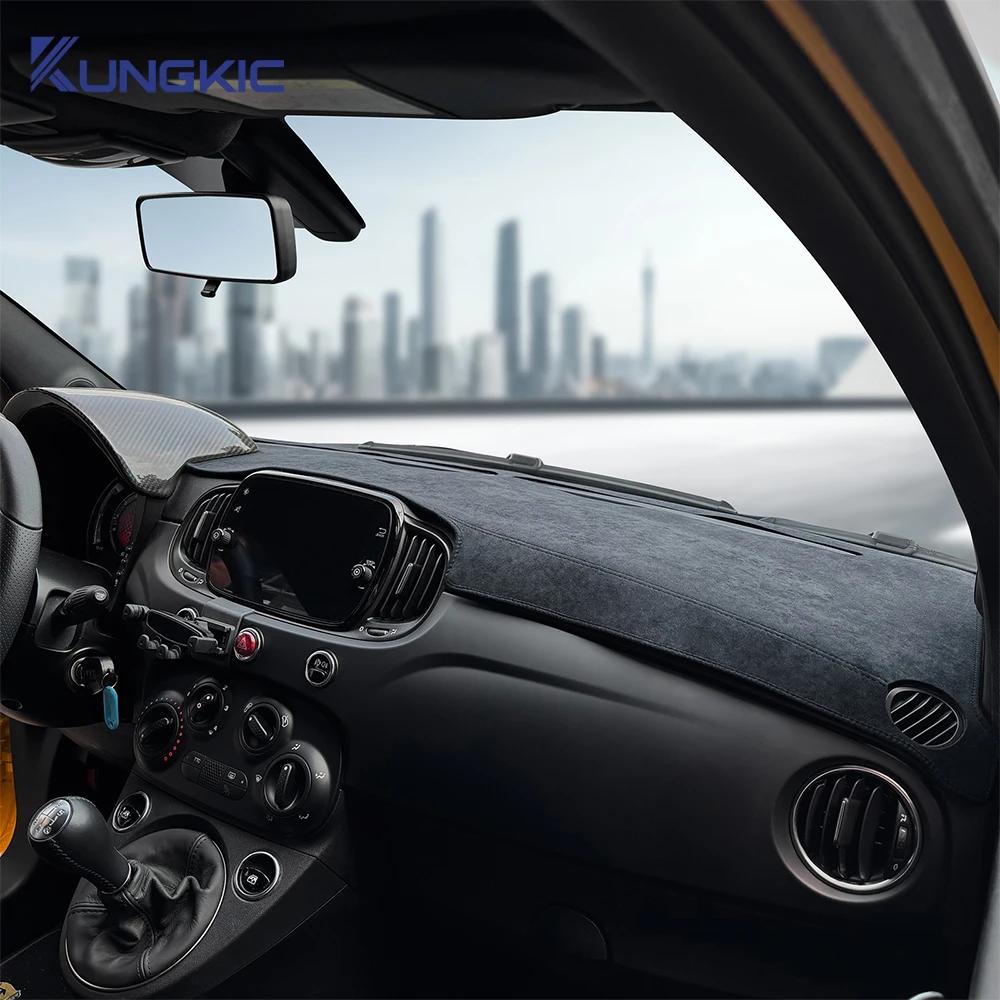 Flanell-Armaturenbrettmatte für Abarth 595 695 (2012–2024) Fiat 500 (2012-2019) - Blendfreier Sonnenschutz Teppich für das Auto-Interieur