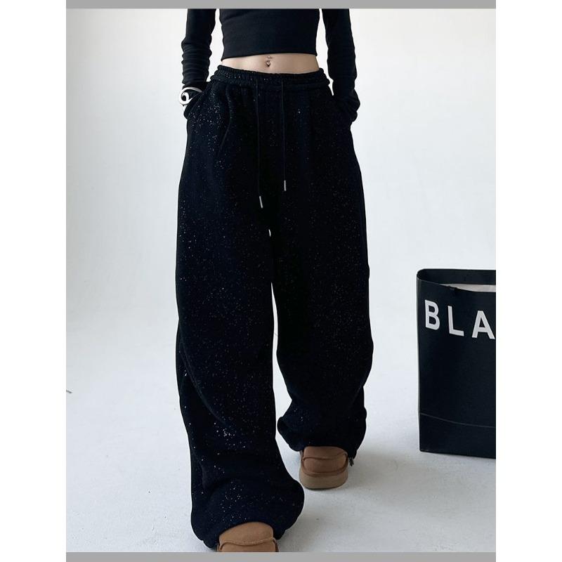 

Осенне-зимние вельветовые спортивные штаны женские новые свободные широкие спортивные штаны S чёрный
