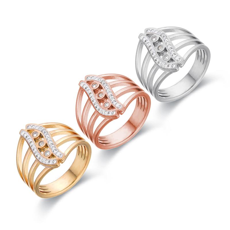 FYSARA New Trendy Waterproof Cubic Zirconia Stainless Steel Rings Retro Eye Style Finger Ring Chic Hollow Zircon for Women Gift
