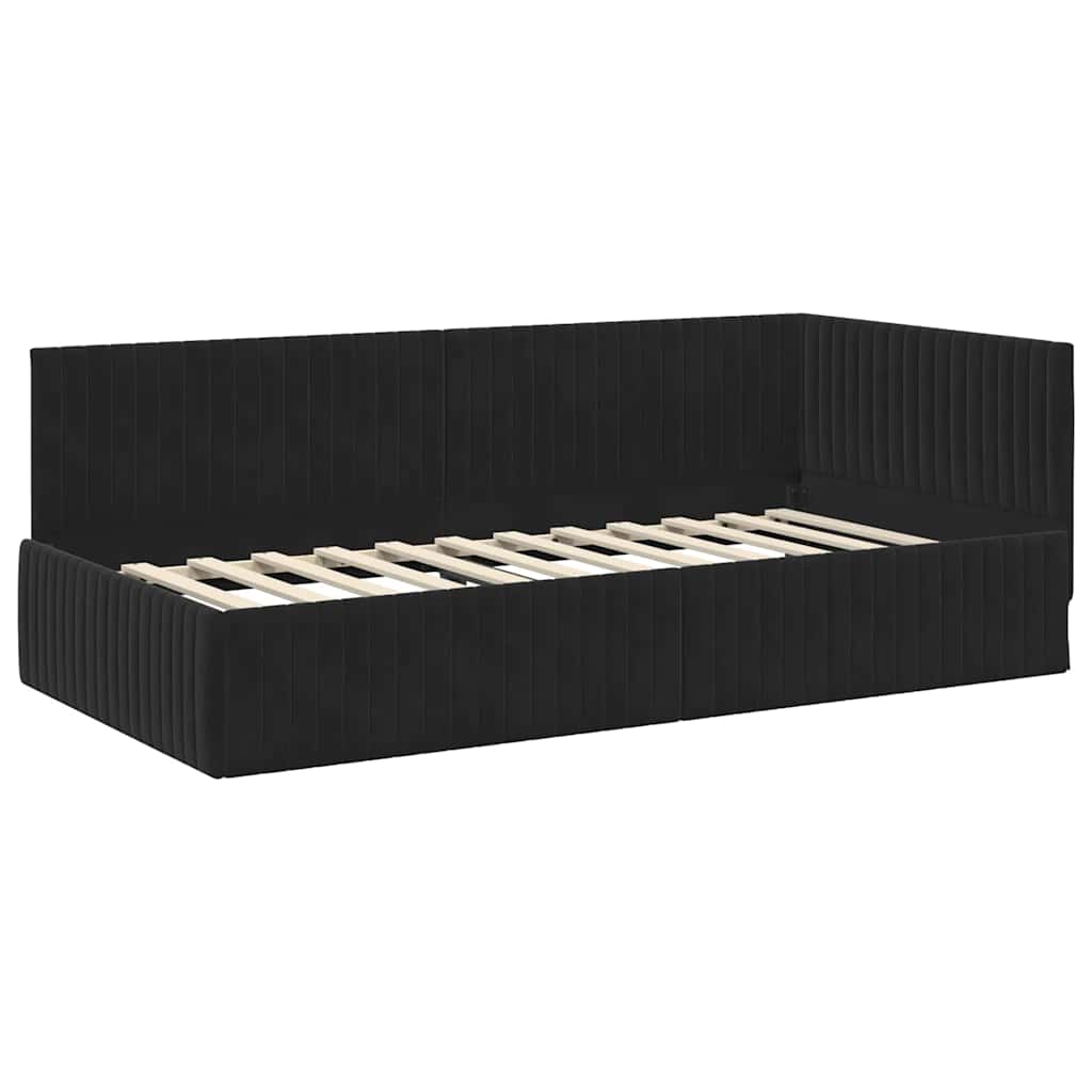 Corner Bed Frame with Mattress and Headboard 2 Pcs Black Velvet