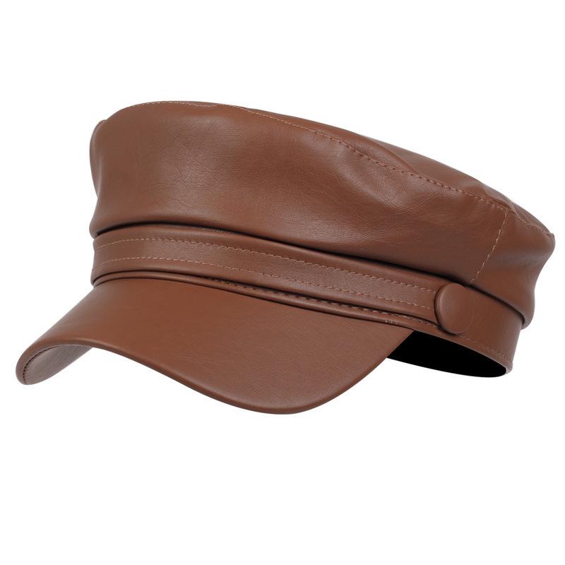 Korean Style PU Leather Sailor Beret - Octagonal Flat Top Women's Trendy Hat for Autumn/Winter