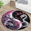 Tappeto Rotondo Design Sakura e Drago,Velluto di Cristallo Poliestere 800g/m²,Tappeto Decorativo Antiscivolo per Camera da Letto,Salotto,Stanza dei Giochi-Poly