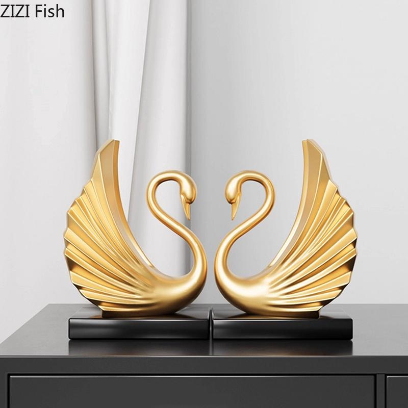 Minimalist Golden Swan Creative Abstract Ornaments Valentine's Day Gift Desk Decoration Swan Sculpture Home Decor Accessories