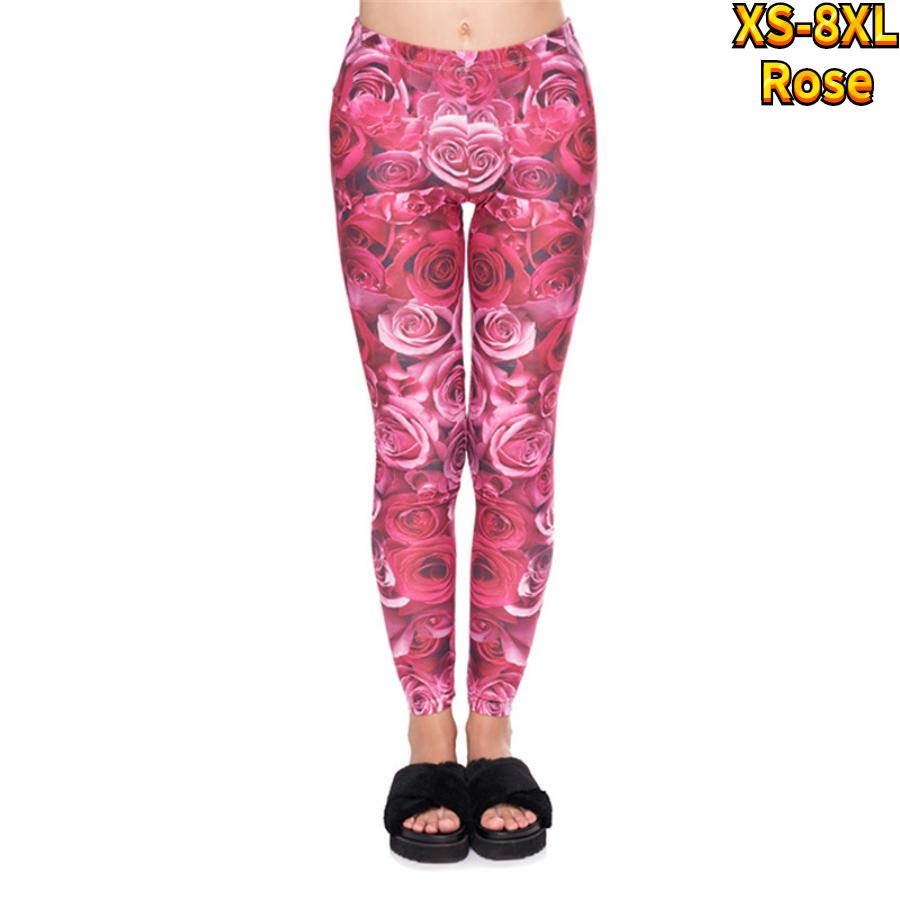Womens Beautiful Rose Prints Stretch Yoga Leggings Fitness Running Gym Sports Active Pants