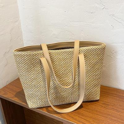 Saco de palha de verão feminino grande capacidade tecer totes saco artesanal rattan praia saco de férias senhora palha bolsa de ombro