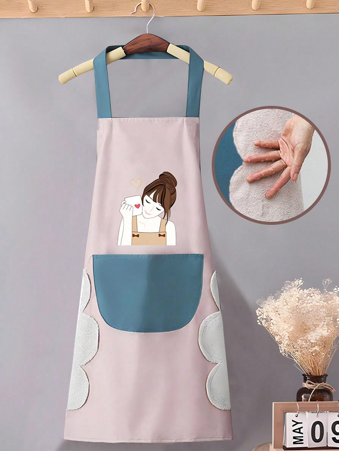 1pc Kitchen Apron,Oil-Proof And Water-Proof,Cooking Apron With Pockets,Easy To Clean(Pink),Kitchen,Bathroom,Home one-size