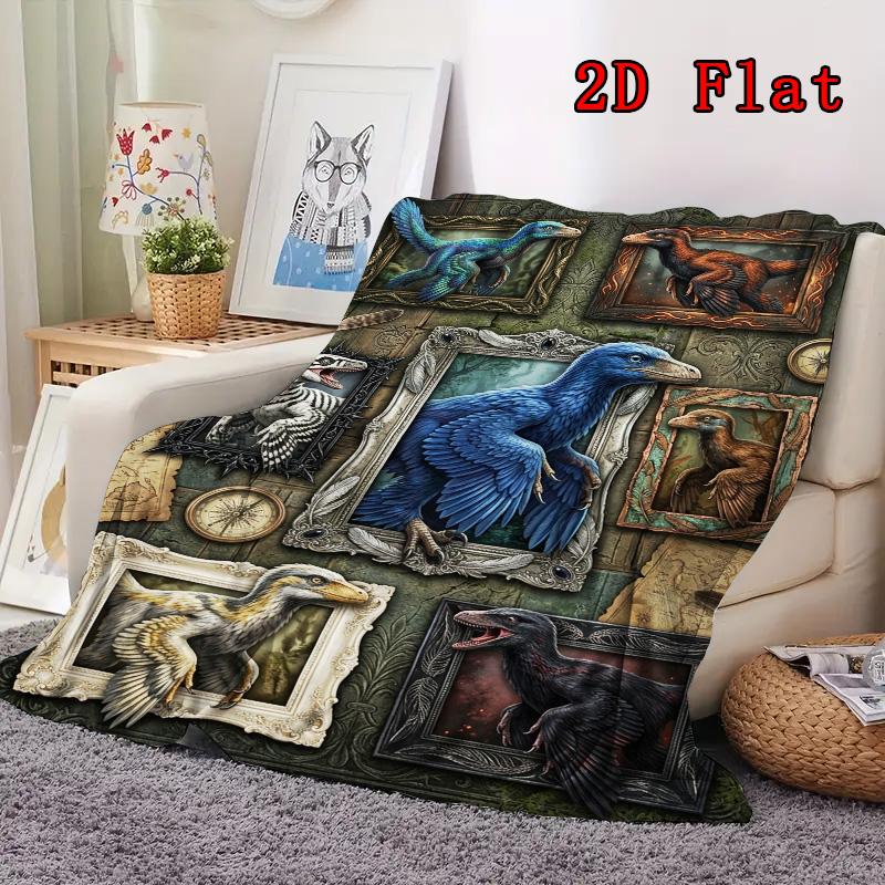 Prehistoric Creatures 2D Flat Pattern Flannel Blanket, High Quality All Seasons, Home Decor, Warmth and Comfort, Perfect for Christmas Gifts.