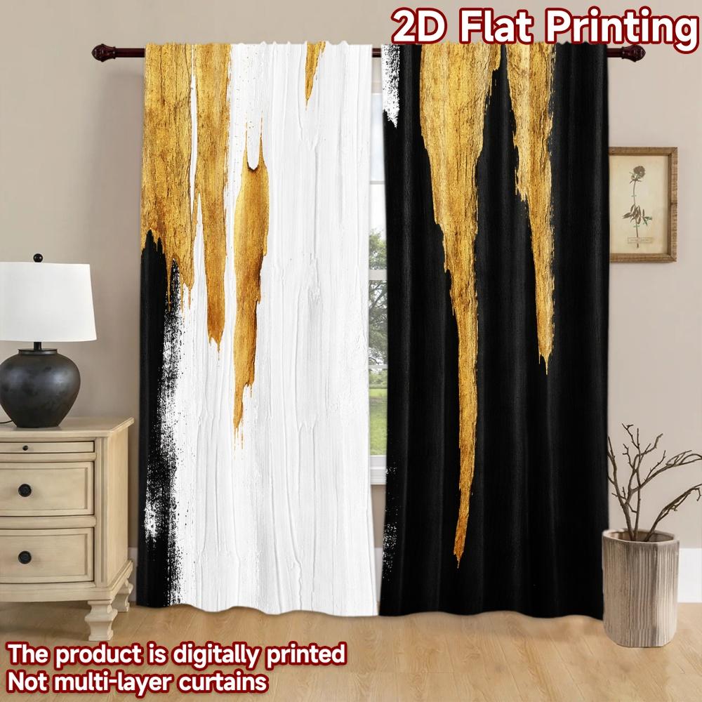 2D Flat Printing 2pcs Curtain Curtain Golden Dripping Contrast Digital Printed Polyester Drapes Family Party Use for Festive for