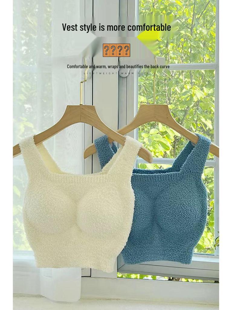 Women's Lambswool Warm Vest with Built-in Chest Pads – Slimming, Close-fitting Base Layer for Autumn/Winter, Wearable as Outerwear.