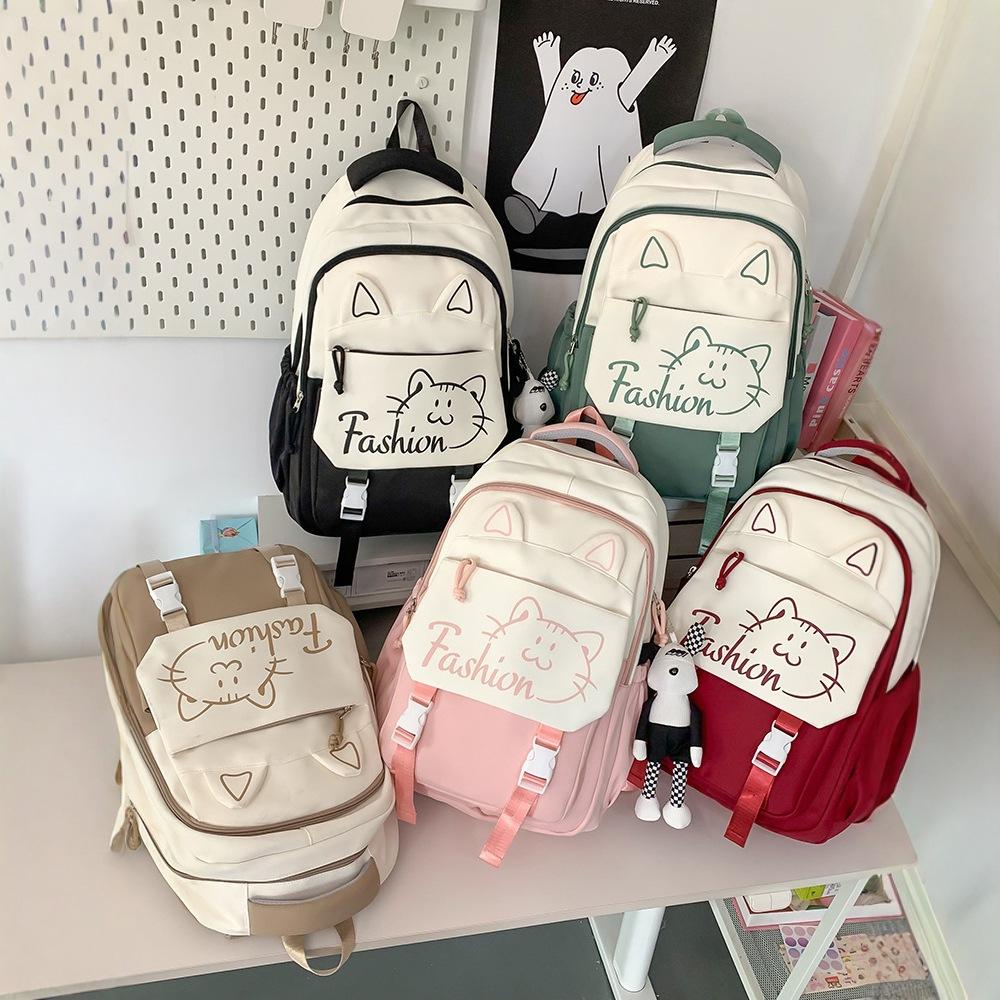 Zaino scuola zaino per ragazze scuola media strato traspirante leggero patta con chiusura stampa gatto inglese doppia spalla scuola media