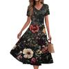 Women's Summer Casual Fashion Print Pocket Short Sleeve V-Neck Swing Dress