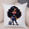 Fashion Cartoon African Girl Pillow Case Soft Plush Cushion Cover for Sofa Home Decor Cute Black Women Throw Pillowcase