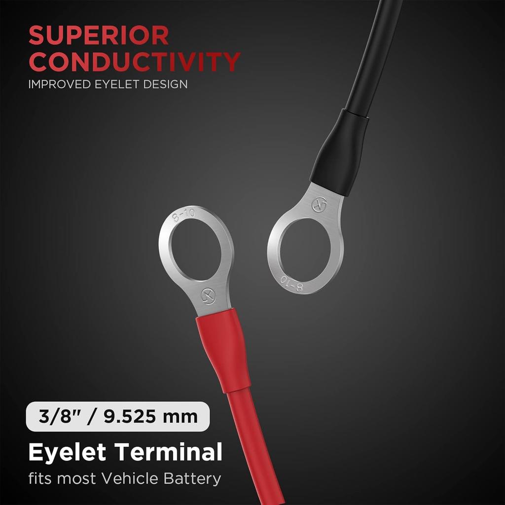 3/8" Ring Eyelet Terminal Battery Boost Cable Heavy-Duty 30A Fuse 12V/24V 12AWG Cord 10Ft