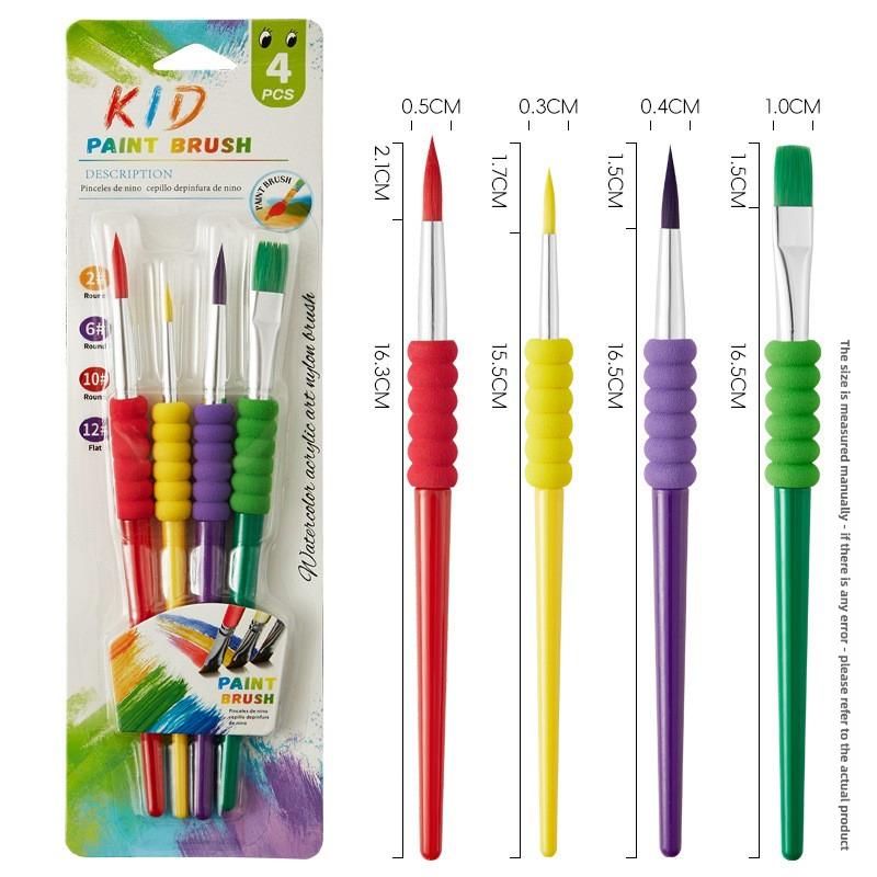 Children's Graffiti Colored Plastic Short Rod Brush Beginner Watercolor Acrylic Art Painting Gouache Brush Painting Material