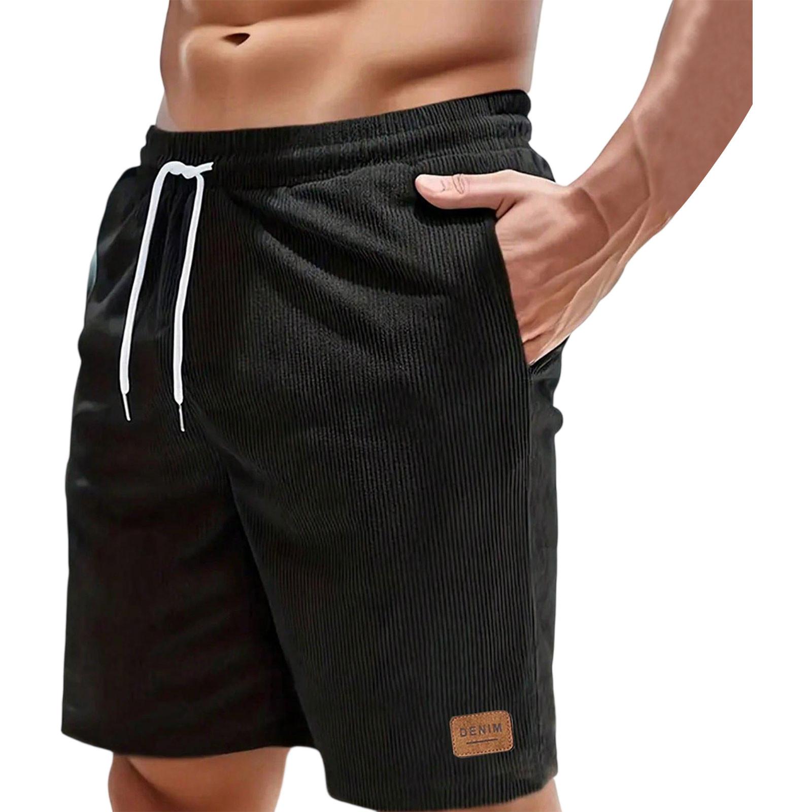 

Мужские прямые рабочие брюки, модные и повседневные шорты на шнурке XXL чёрный