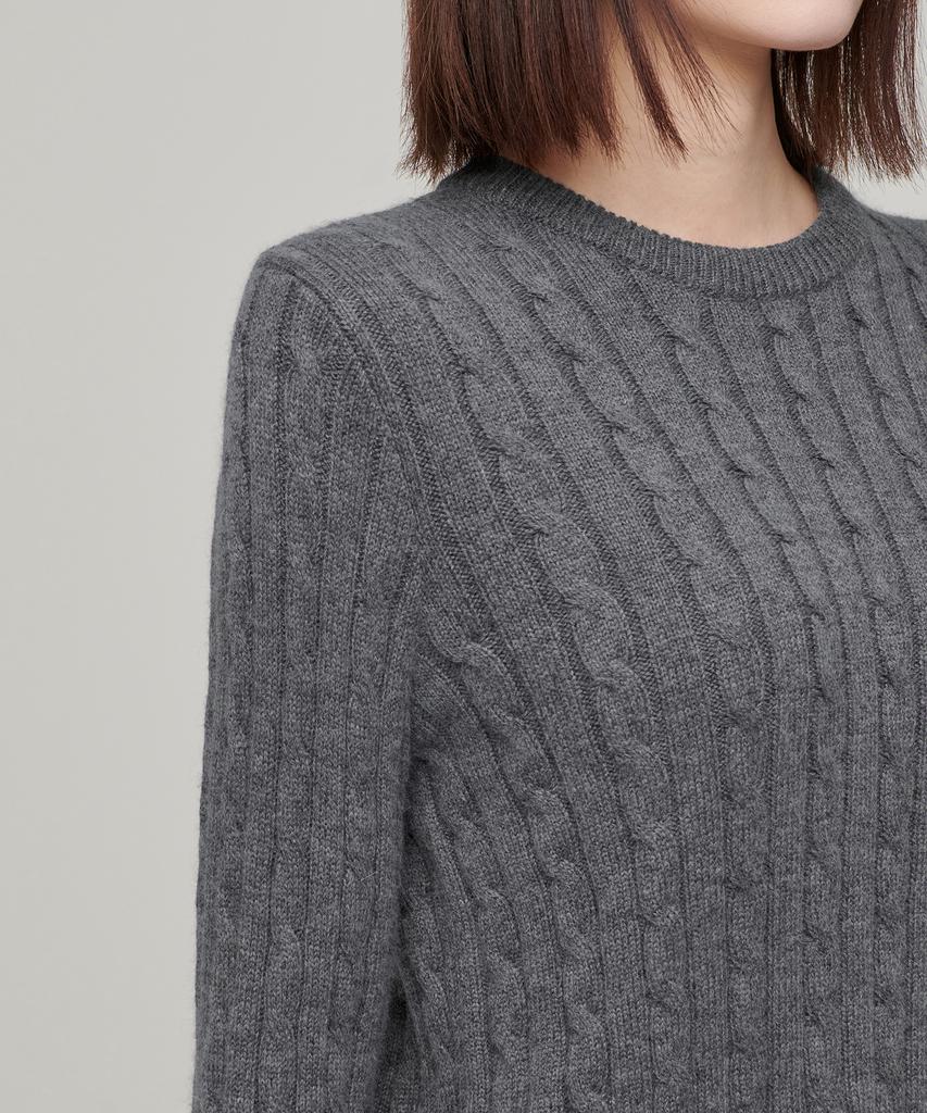 MUSINSA STANDARD WOMAN Women'S Angora Blend Cable Crew Neck Knit [Medium Grey]