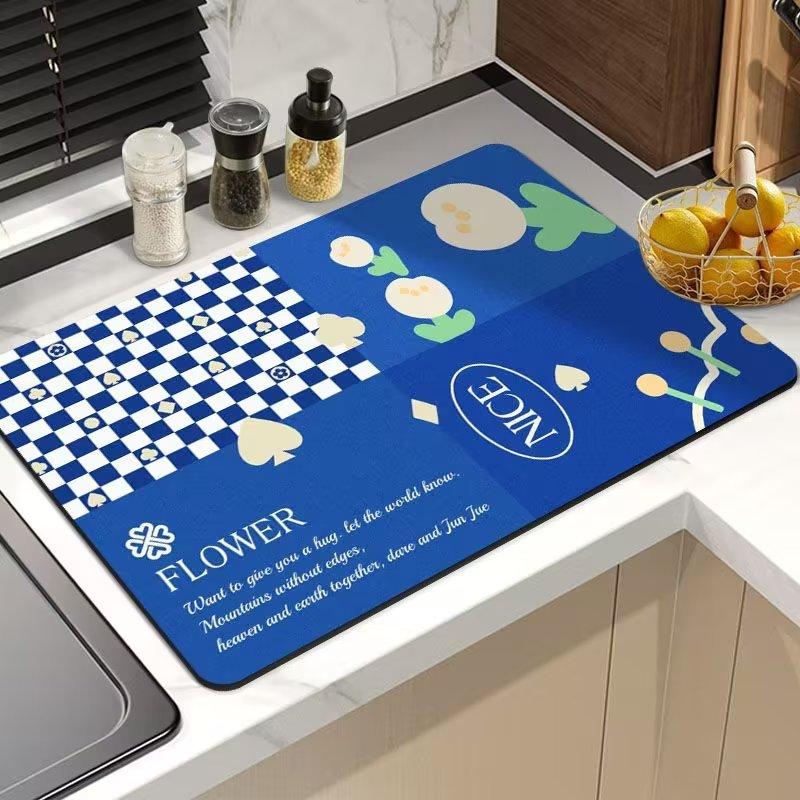Kitchen Countertop Draining Mat Diatomaceous Earth Water Absorption Foot Mat Bathroom Non-Slip Floor Mat Rubber Soft Mat