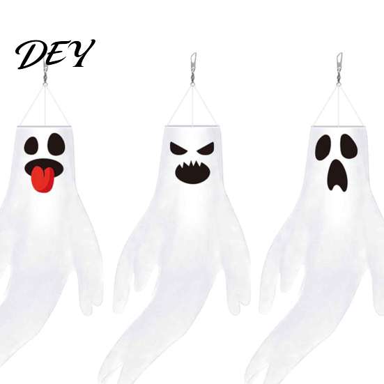 Outdoor Hanging Decorations 44 Inch Halloween Ghost Windsock, White Flying Ghosts Flag Wind Waterproof Garden Ornaments Socks for Tree, Yard