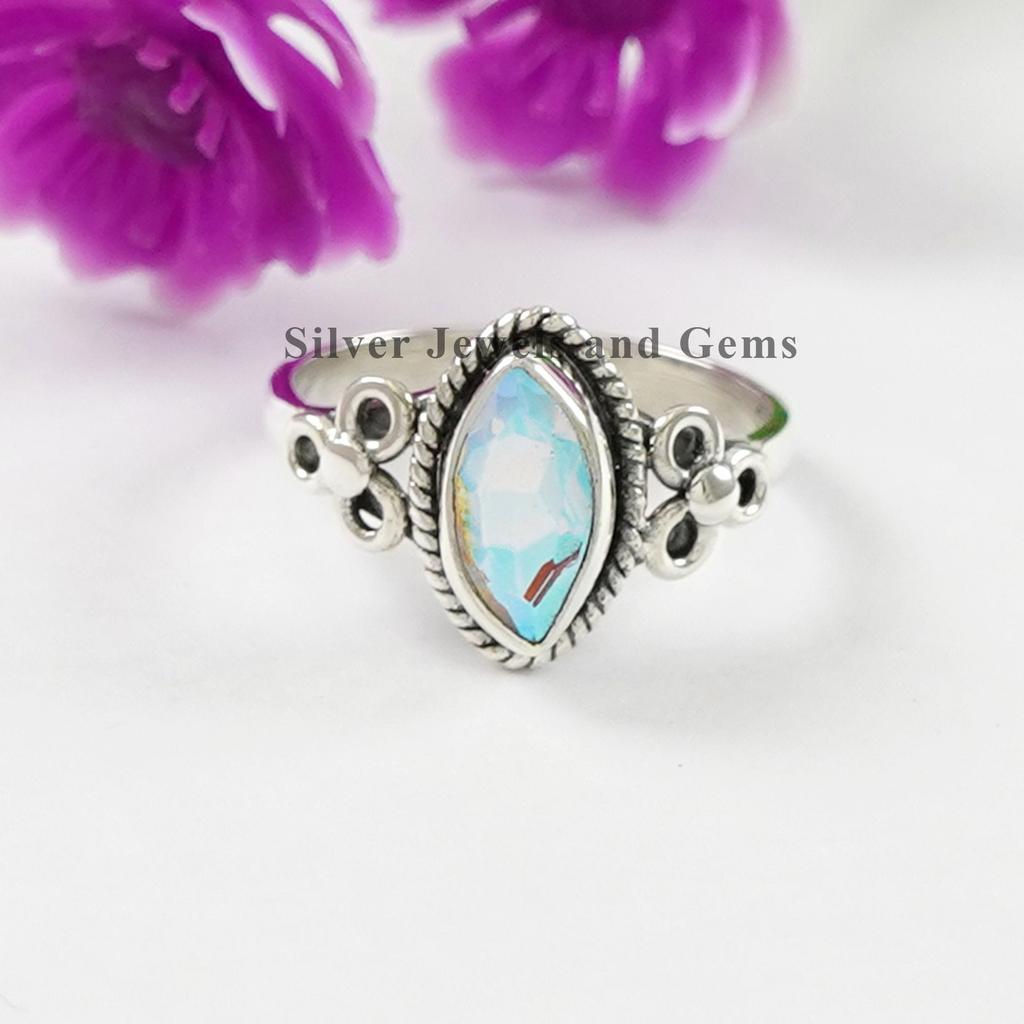 Angel Aura Quartz Ring, Dainty Ring, Handmade 925 Sterling Silver Ring, Marquise Quartz Ring, Birthday Gift