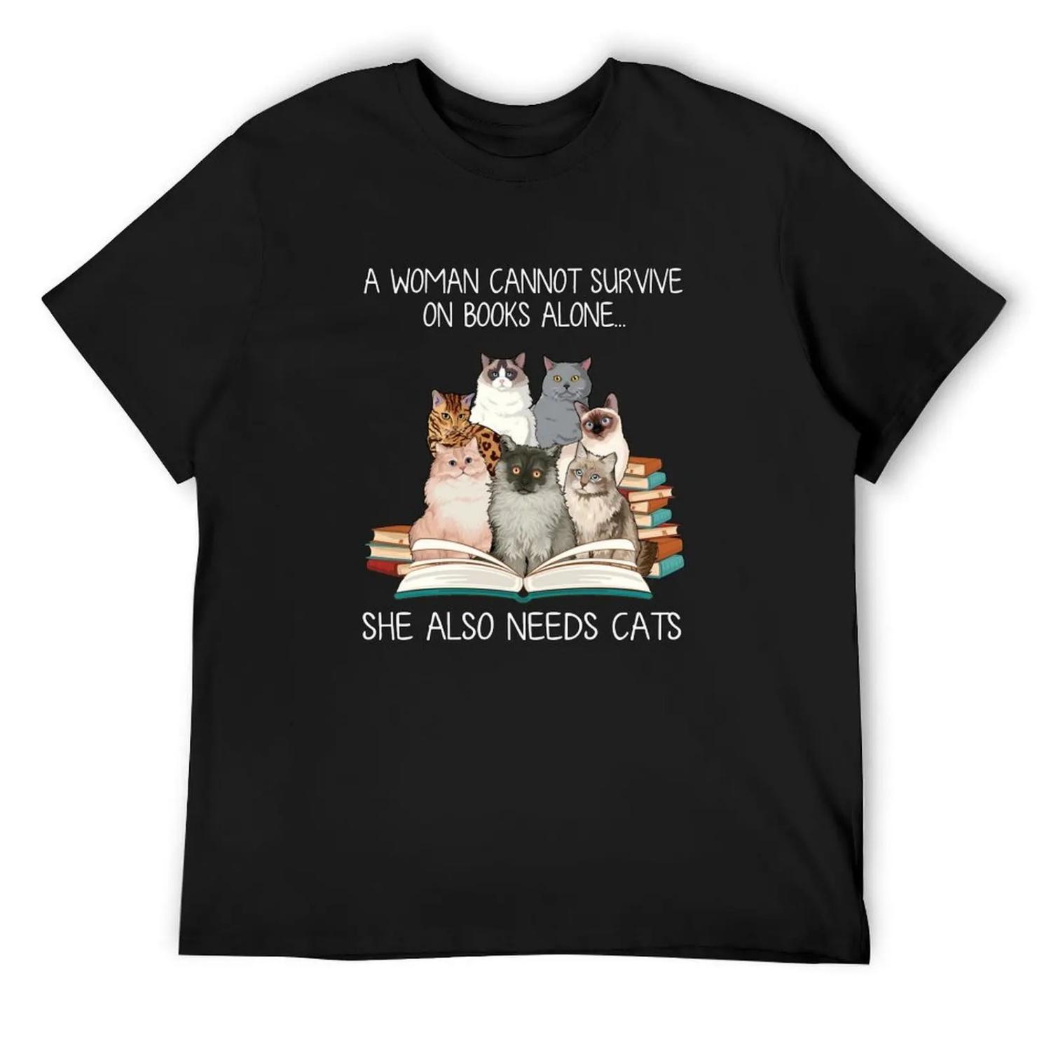 

Funny Woman Books and Cats T-Shirt affliction shirts kawaii clothes summer top custom shirt workout shirts for men XXXXXL чорний
