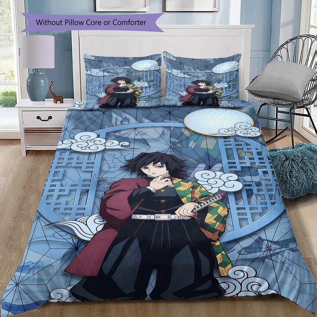 Dämonentöter Kunstmuster Bettwäsche Bettdecke Set Bettbezug Kissenbezug Zuhause Geburtstagsgeschenk(1 Bettbezug + 2 Kissenbezüge, ohne Füllung)
