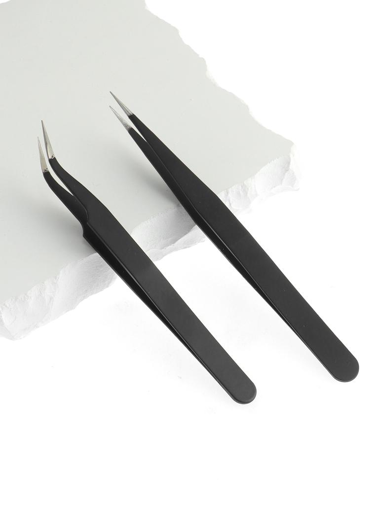 2pcs Anti-static Stainless Steel Tweezers Set Makeup Nail Art Eyelash Extension Tweezer Handmade Tool Kit for Maintenance Repair