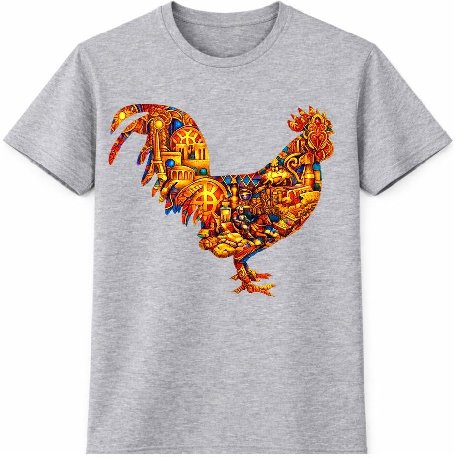 Rooster T Shirt Mosaic Art Graphic Tee Colorful Chicken Farm Country Design Top