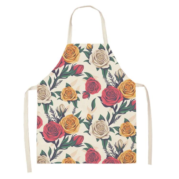 Printed color apron Home Cooking Baking Kitchen anti-stain and anti-oil  linen adult bib household cleaning tools