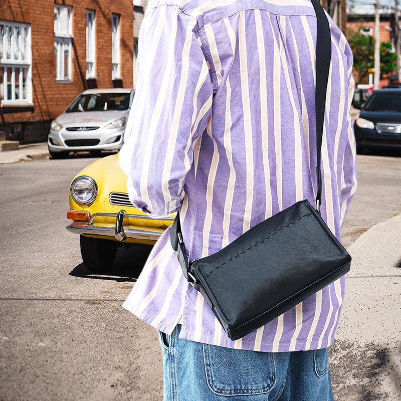 Men's Genuine Leather Motorcycle Messenger Bag - Large Capacity, Casual Fashion