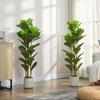 Artificial Plants, Set of 2, 120 cm Fiddle-Leaf Fig, Plastic Pot, Solid Wood Trunk, Green