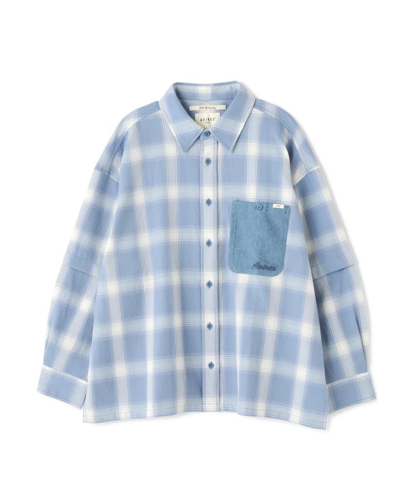AVIREX WAFFLE OMBRE CHECK DETACHABLE SHIRTS Women's F 113 Light Blue 783-5120601