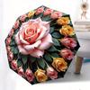 Automatic Folding Umbrella with Large Central Rose & Smaller Roses - Portable Collapsible Design, 8-Rib Iron Frame, Durable 21