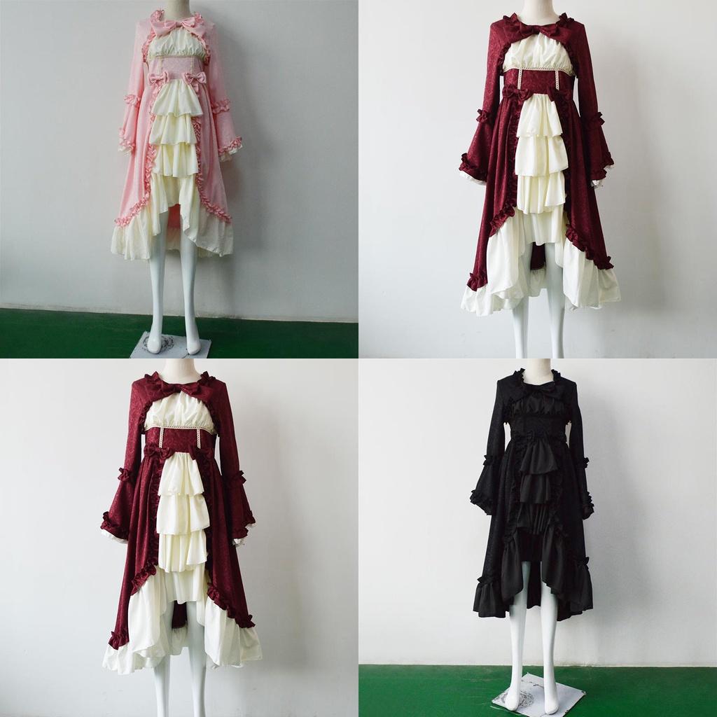 Elegant Medieval Retro Gothiced Court Dress With Square Neck And Bowknot For Women