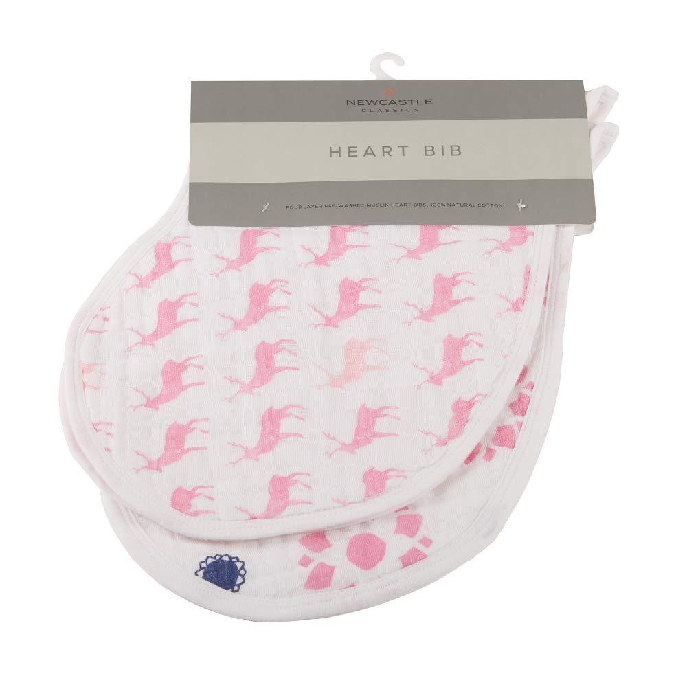 

Newcastle Classics Heart Set of Cotton Muslin Japanese Mealtime Pop of 23cm x 50cm x Bibs, 2, [Official Product], Bibs, Pink, 0.5cm, NC-HBC728