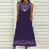 Women Plus Size Sleeveless Crew Neck Dress Exuberant Floral Pattern Loose Calf Length Dress