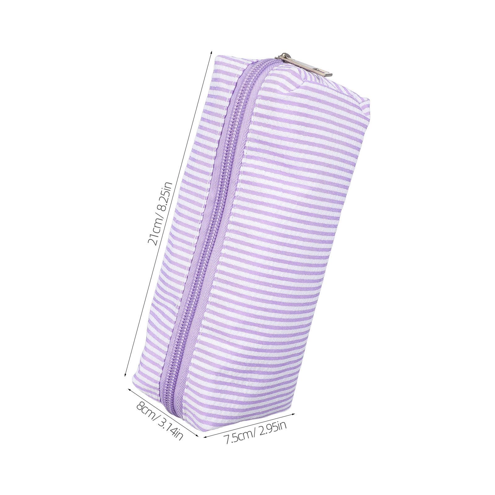 Large Striped Pencil Case Black Polyester Pencil Organizer Pouch with Smooth Zipper for School Office фиолетовый