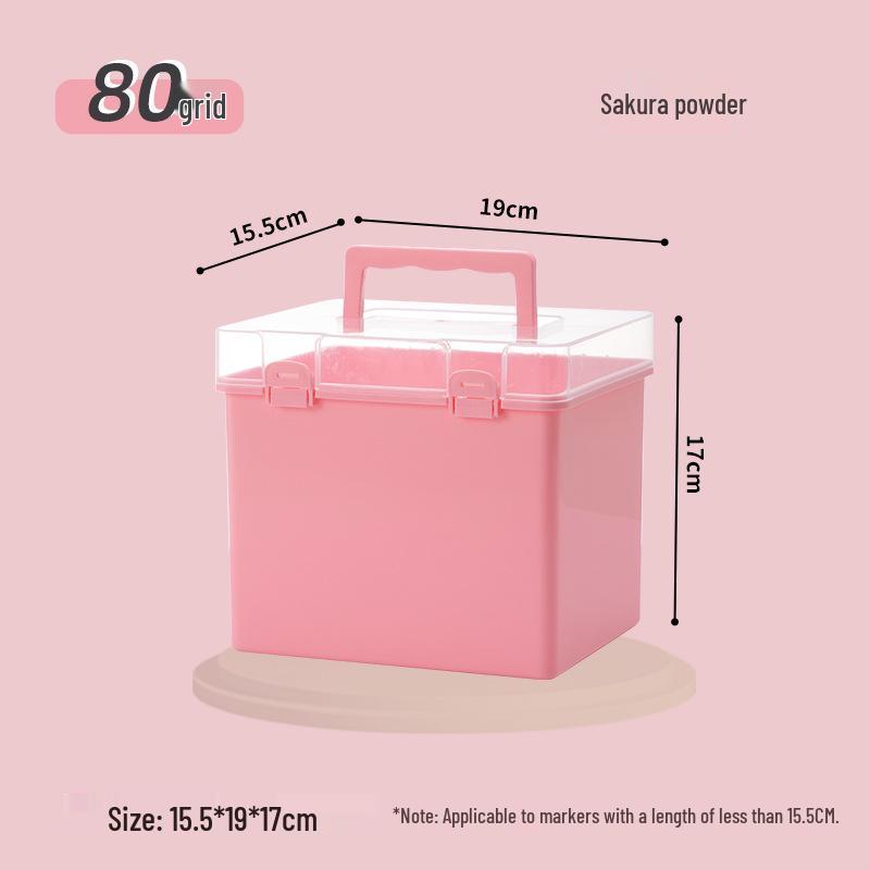 Portable 48 & 80 Color Marker Storage Box - Transparent Stationery Case